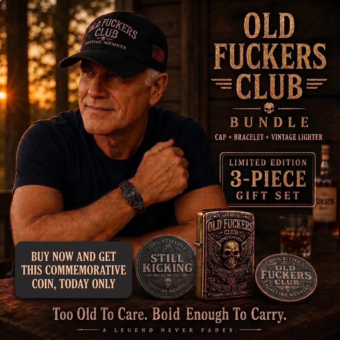 ☠️ Old Fuckers Club | Wild Freedom 2026 The Ultimate Skull Set: Bracelet + Cap + Lighter