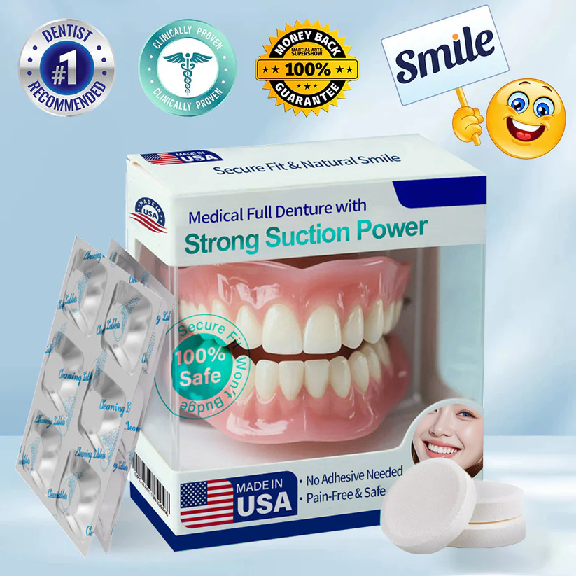 Strong Suction Full Denture – Medical Grade, Made & Shipped in the USA✅