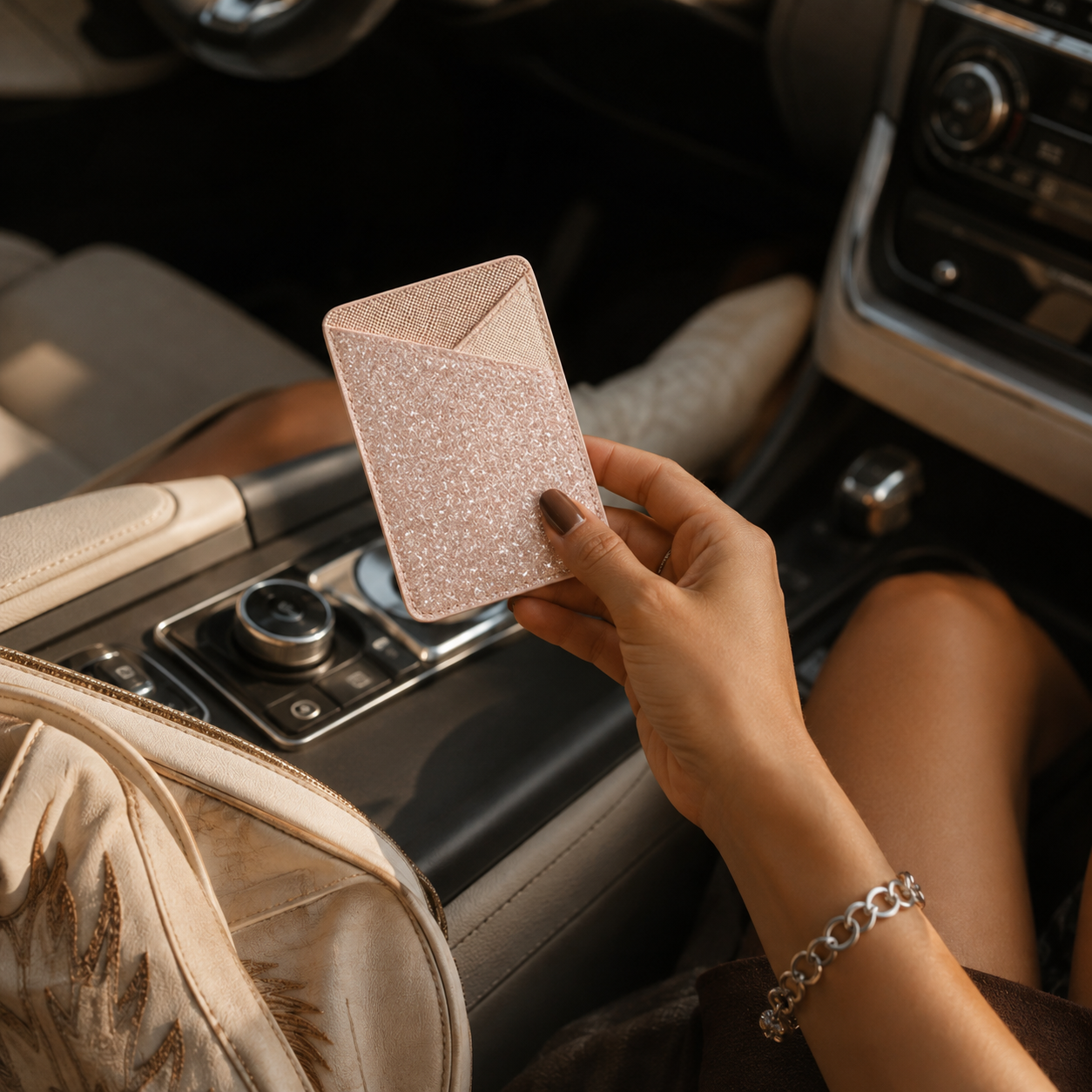 ✨ Multi-Use Sparkle Leather Wallet – Hidden Adhesive Card Holder for Phones, Boots & Daily Essentials