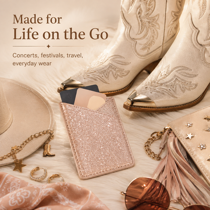 ✨ Multi-Use Sparkle Leather Wallet – Hidden Adhesive Card Holder for Phones, Boots & Daily Essentials
