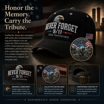 🇺🇸 9/11 Never Forget 2001–2026 Honor Cap 🎁 Free Memorial Coin With Every Cap Purchase