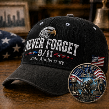 🇺🇸 9/11 Never Forget 2001–2026 Honor Cap 🎁 Free Memorial Coin With Every Cap Purchase